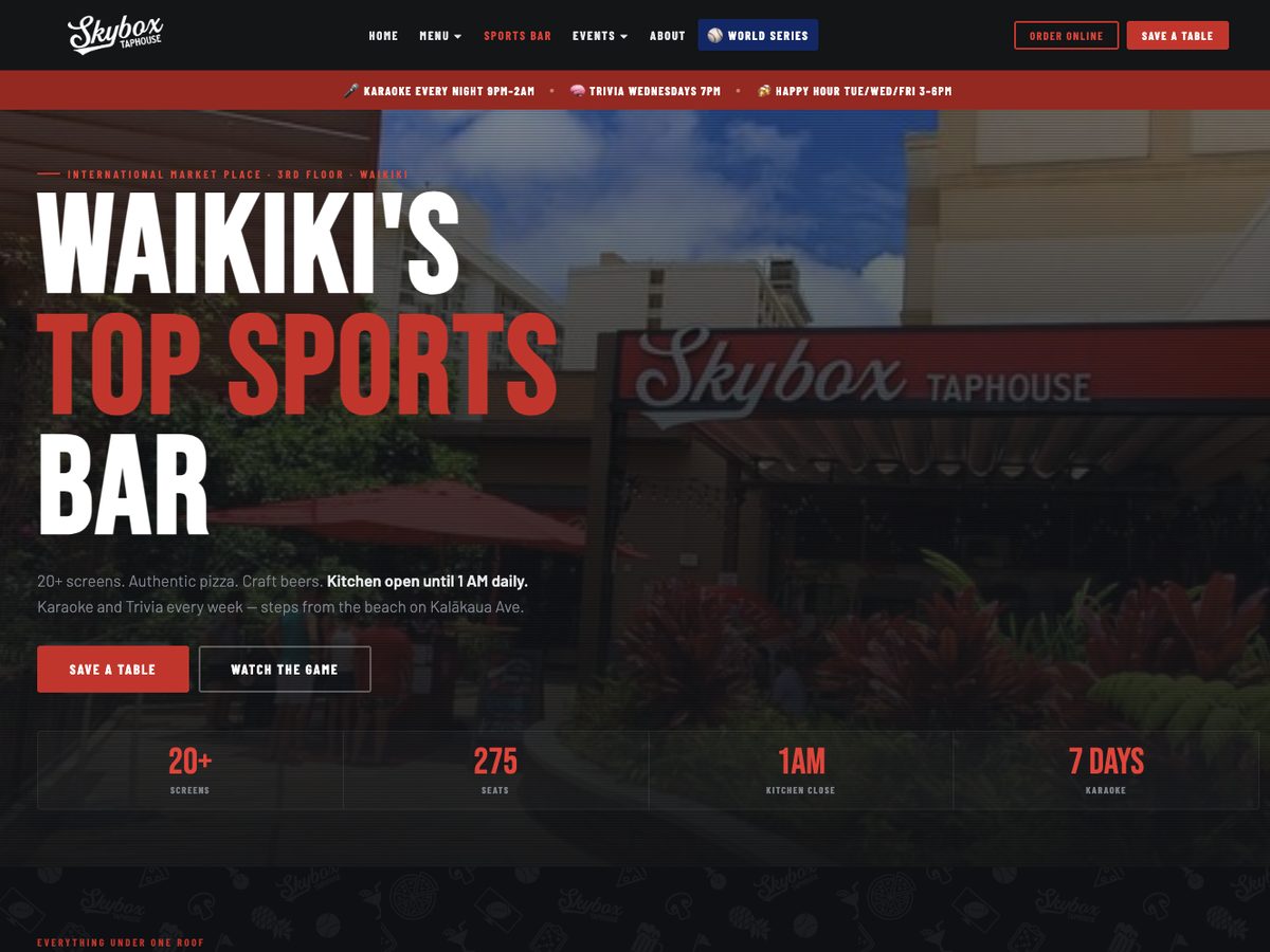 Skybox Taphouse website