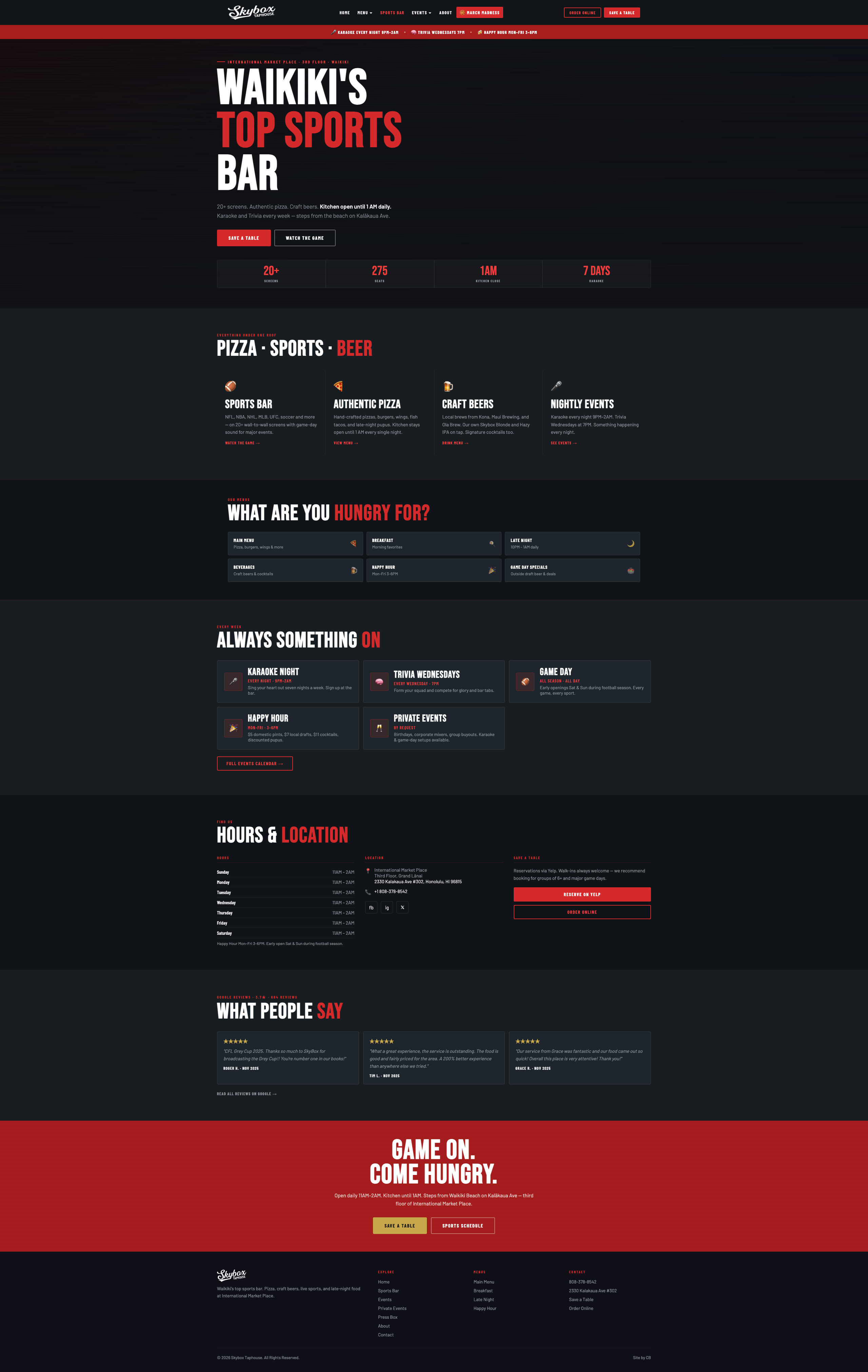 Skybox Taphouse Full Site Screenshot